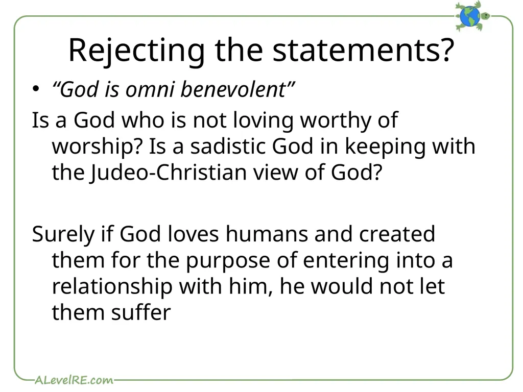 The Problem of Evil The Logical Problem Epicurus - slide 6 of 8