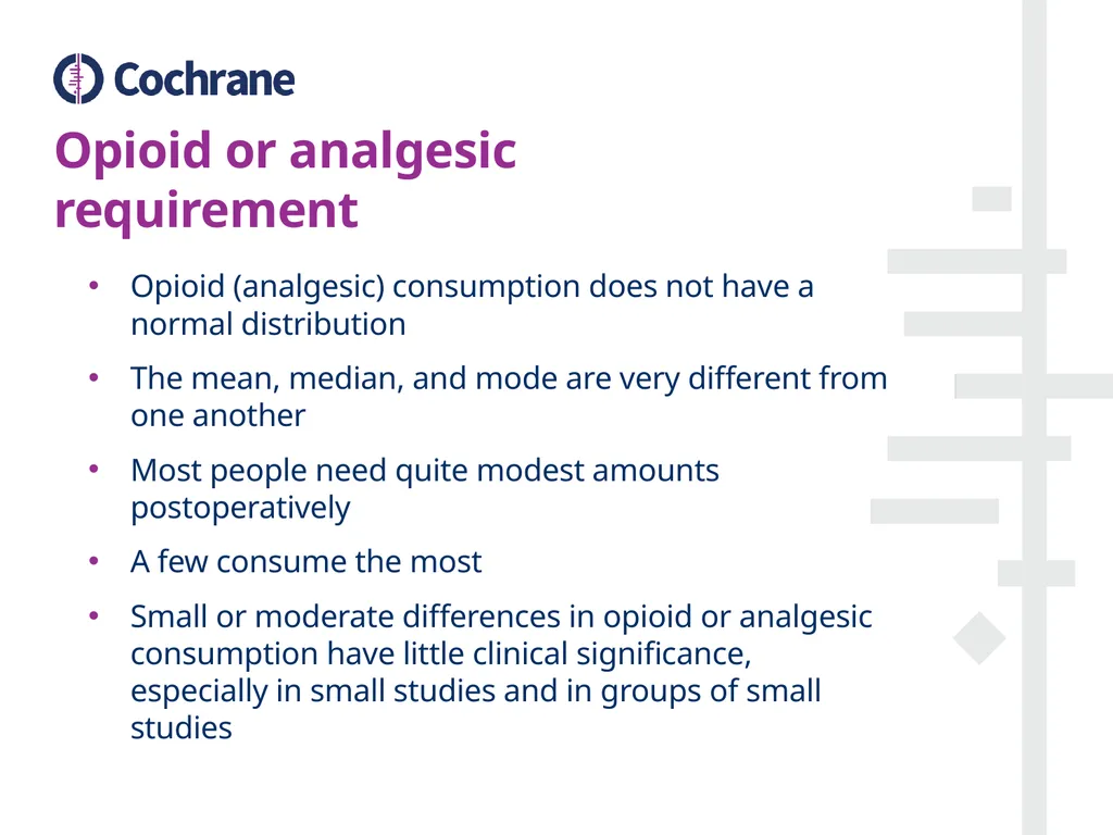 Postoperative pain Looking at outcomes Contents - slide 12 of 22