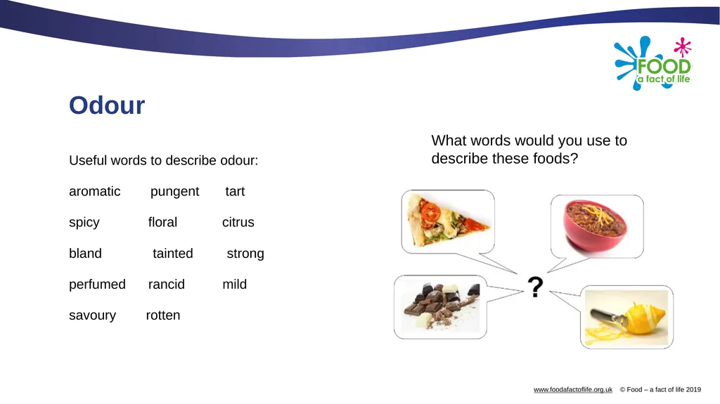The senses and food Which senses do we use? A - slide 6 of 16