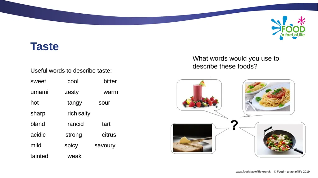 The senses and food Which senses do we use? A - slide 10 of 16