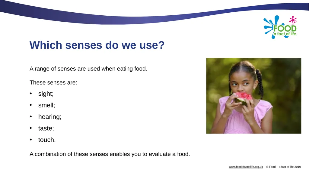 The senses and food Which senses do we use? A - slide 2 of 16