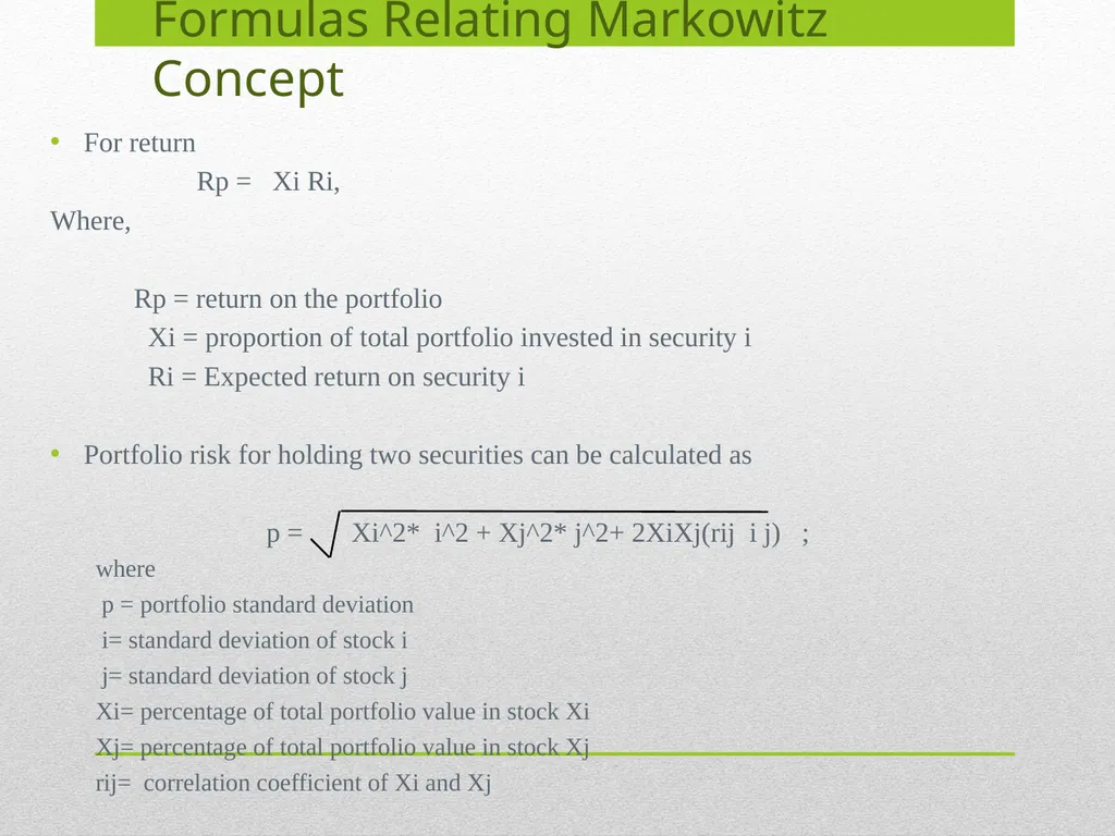 Markowitz Model Of Portfolio Selection Study - slide 4 of 18