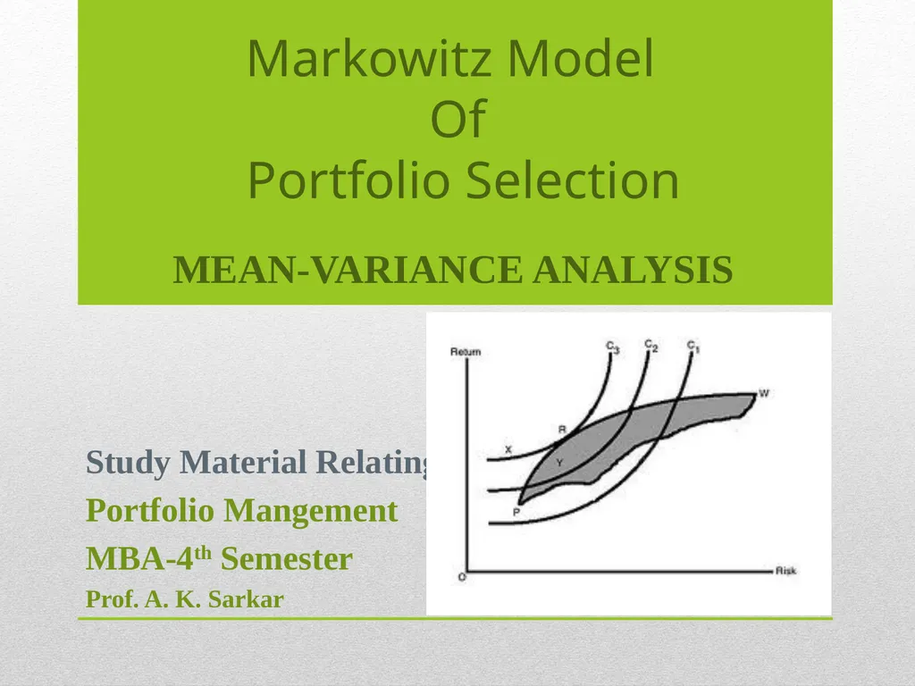 Markowitz Model Of Portfolio Selection Study - slide 1 of 18