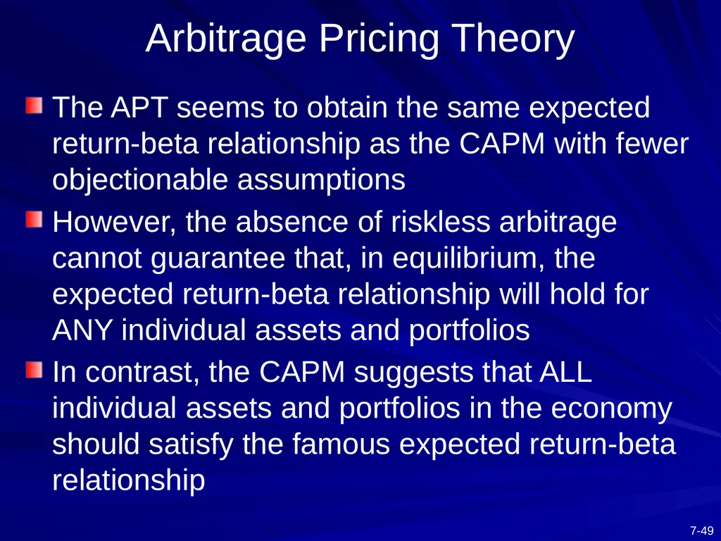 Capital Asset Pricing Model and Arbitrage Pricing - slide 49 of 52