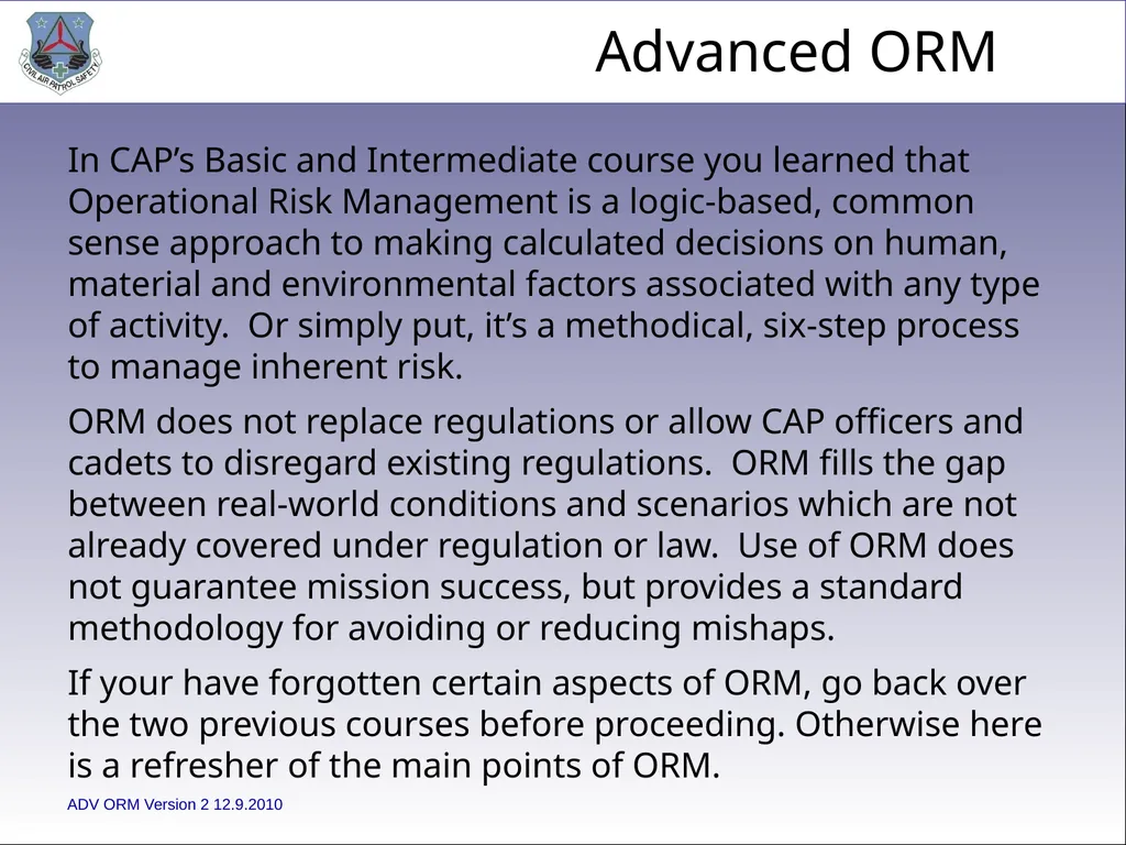 1 ADVANCED LEVEL OPERATIONAL RISK MANAGEMENT Civil - slide 3 of 65