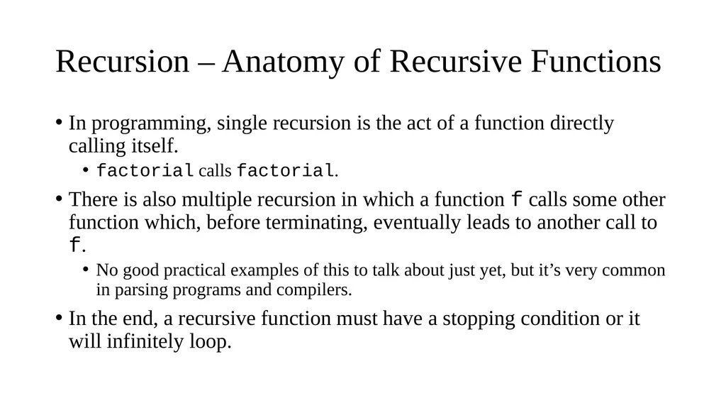 CS 240 – Lecture 13 Recursion, Tail Recursion - slide 3 of 10