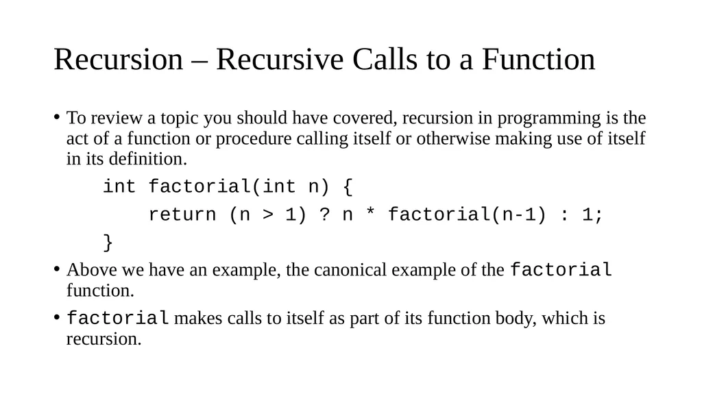 CS 240 – Lecture 13 Recursion, Tail Recursion - slide 2 of 10