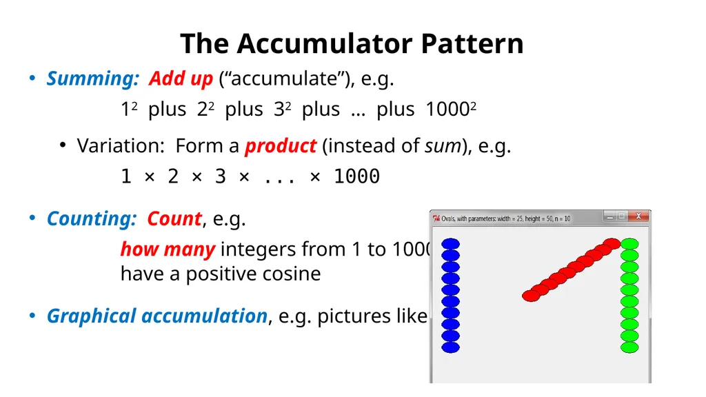 The Accumulator Pattern Summing: Add up - slide 1 of 8