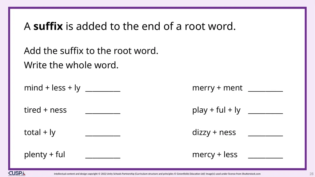 CUSP Spelling Year 3 Block 5 The suffixes –ment, - slide 28 of 34