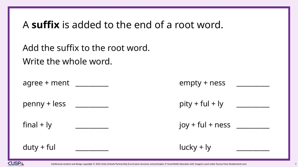 CUSP Spelling Year 3 Block 5 The suffixes –ment, - slide 9 of 34