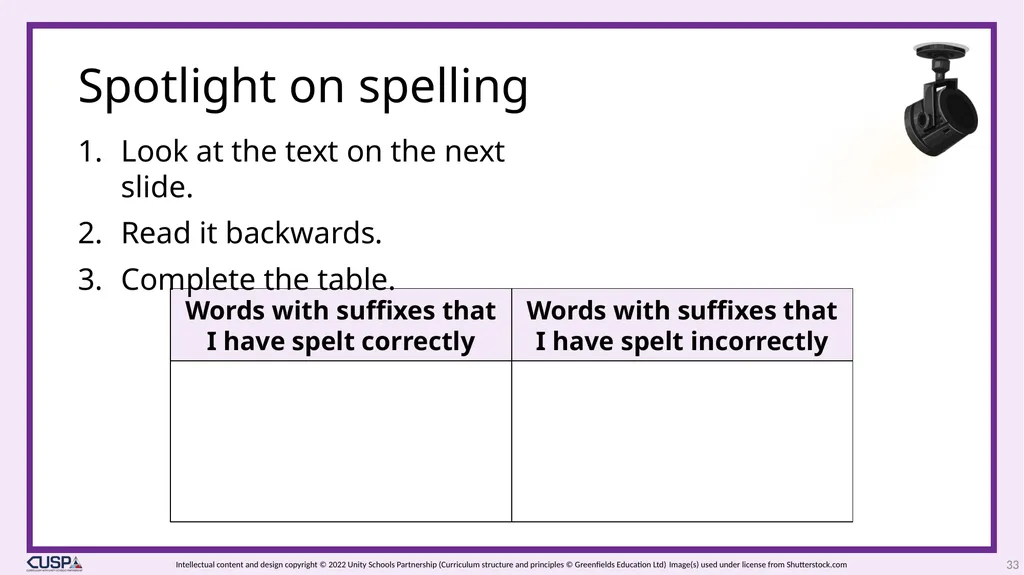 CUSP Spelling Year 3 Block 5 The suffixes –ment, - slide 33 of 34