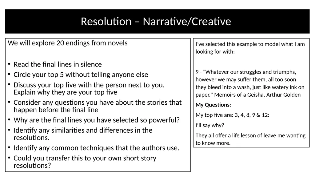 Teacher Notes Narrative/Creative Writing using a - slide 31 of 39