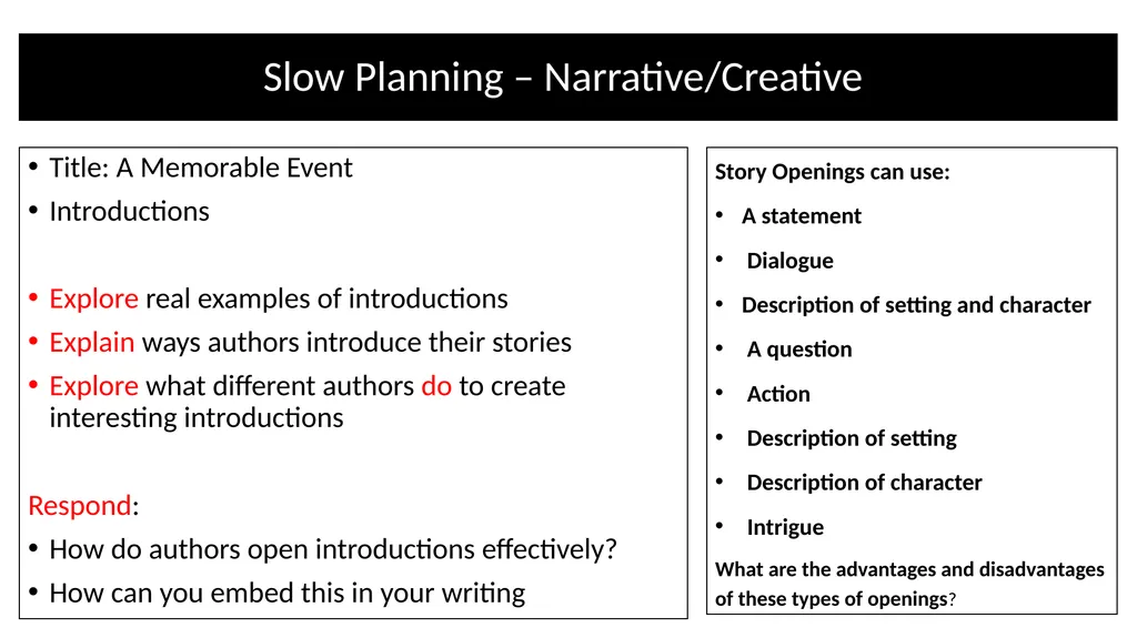 Teacher Notes Narrative/Creative Writing using a - slide 12 of 39