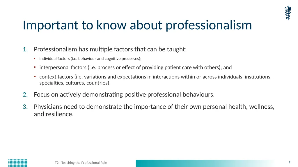 T2 - Teaching the Professional Role CanMEDS - slide 9 of 29