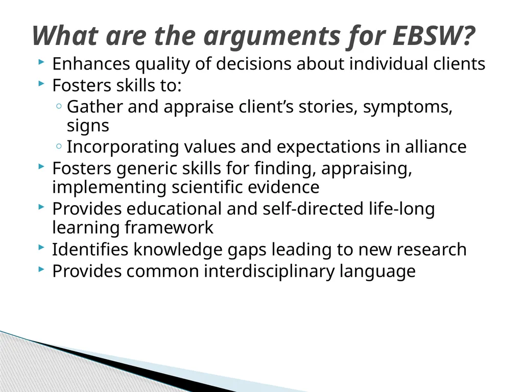 Evidence Based Social Work Practice (EBSWP) - slide 40 of 114