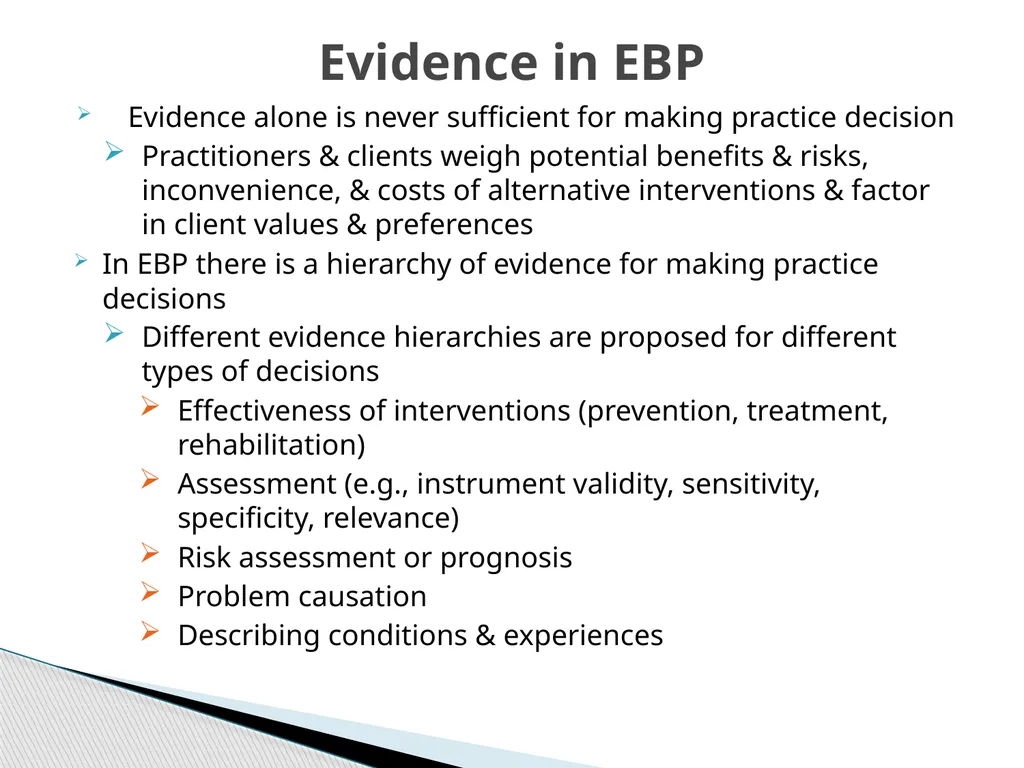 Evidence Based Social Work Practice (EBSWP) - slide 58 of 114