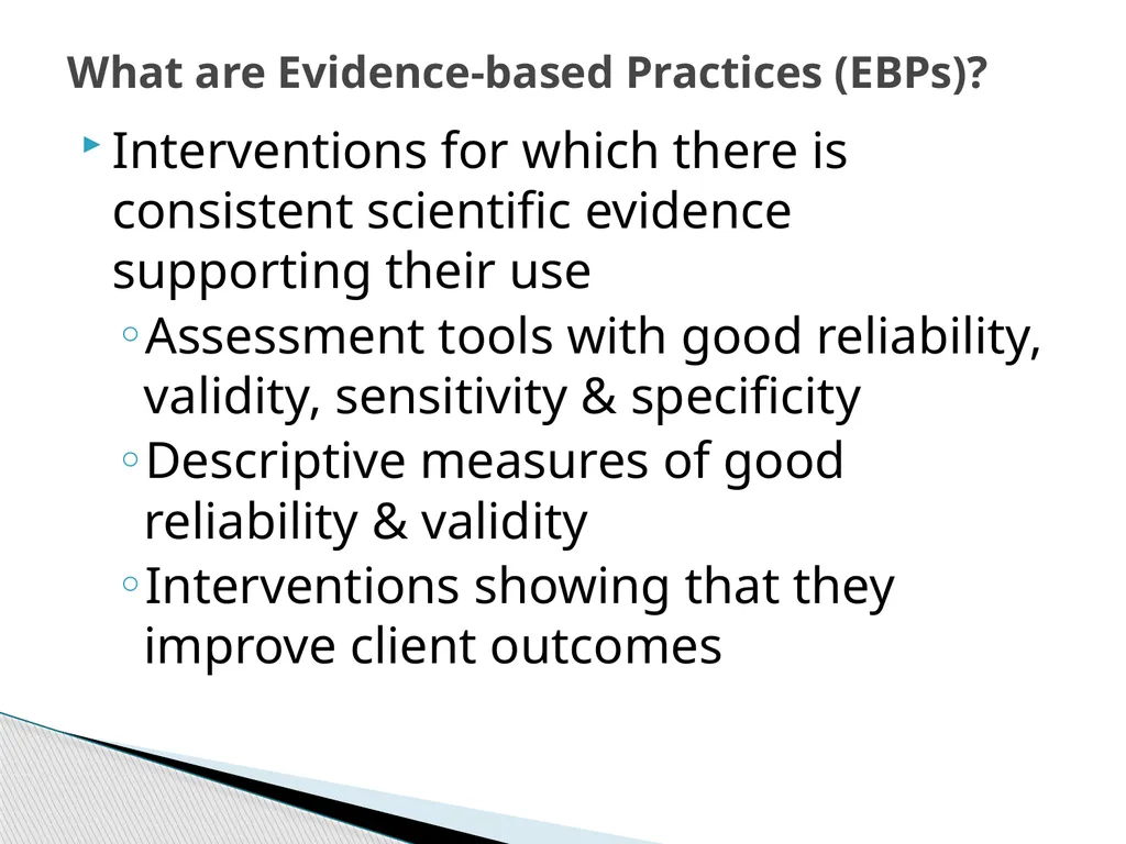 Evidence Based Social Work Practice (EBSWP) - slide 54 of 114