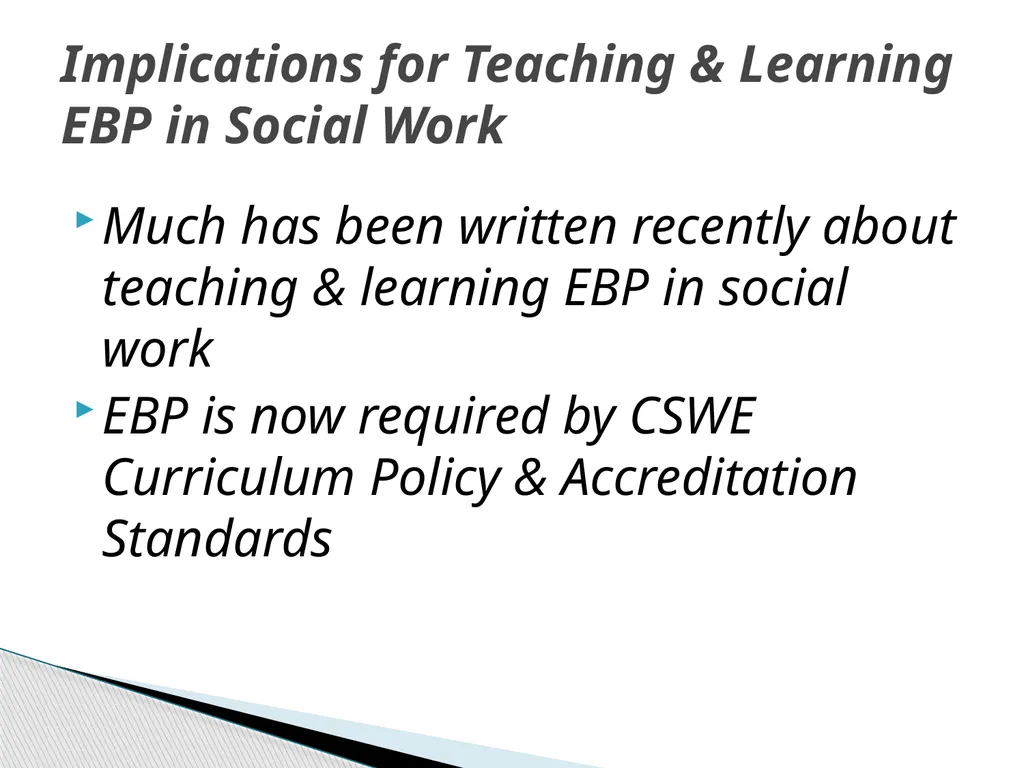 Evidence Based Social Work Practice (EBSWP) - slide 106 of 114