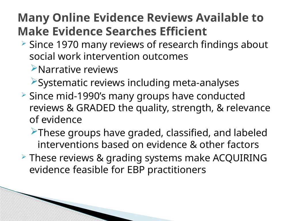 Evidence Based Social Work Practice (EBSWP) - slide 67 of 114