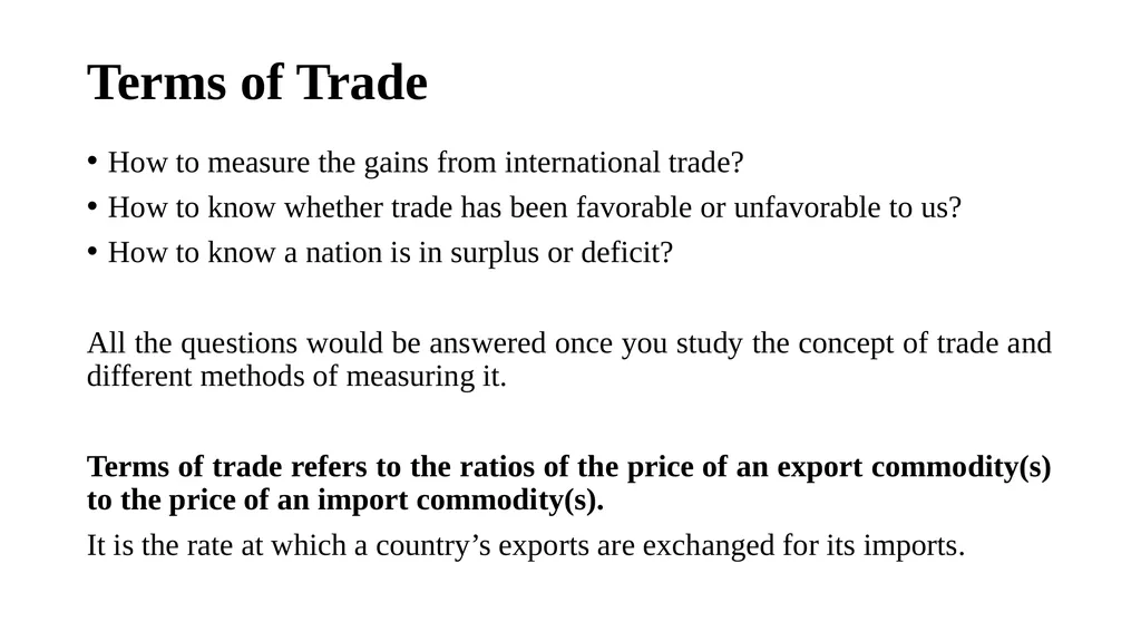 Terms of Trade How to measure the gains from - slide 1 of 9