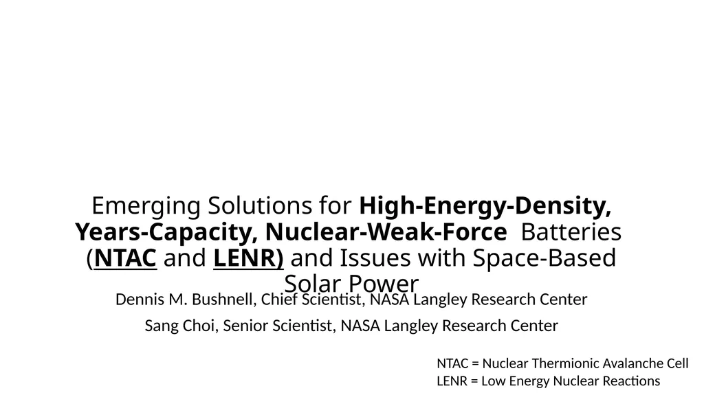 Emerging Solutions for High-Energy-Density, - slide 1 of 19