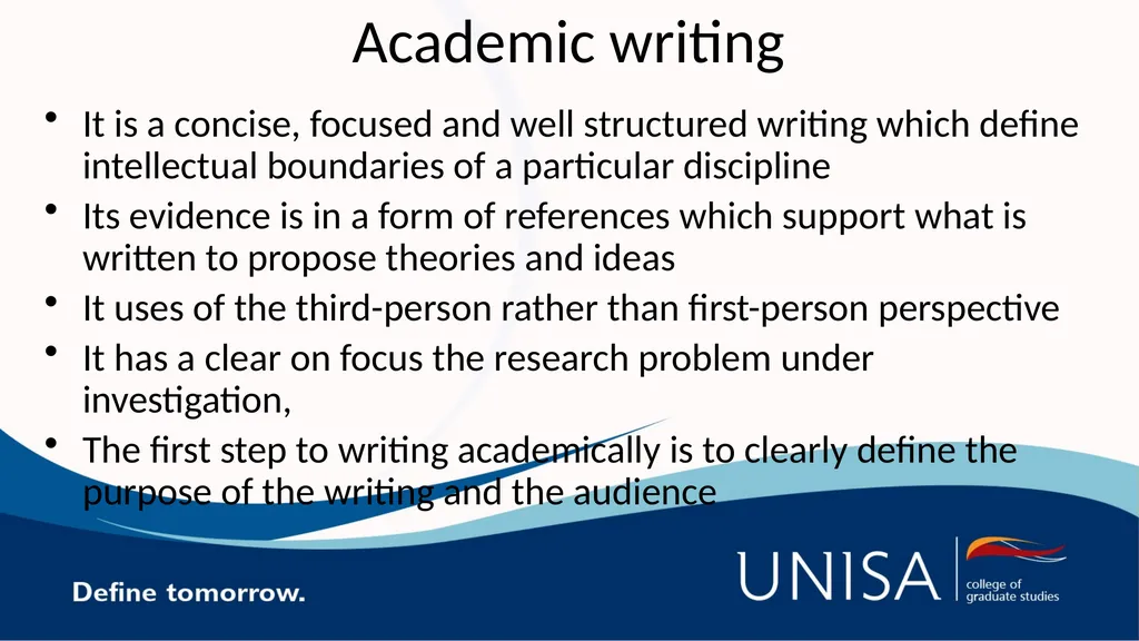 Academic writing for Honours Academic writing It - slide 2 of 10