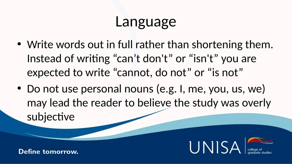 Academic writing for Honours Academic writing It - slide 6 of 10