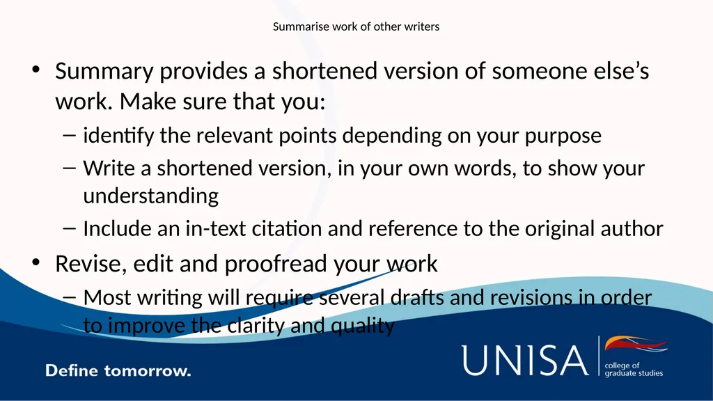 Academic writing for Honours Academic writing It - slide 8 of 10