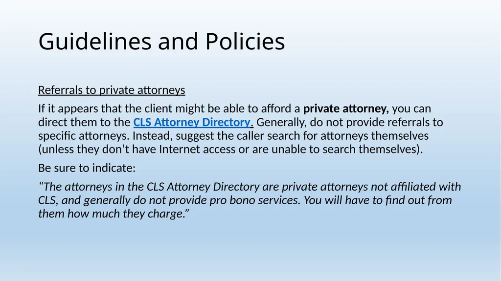 Legal Aid Helpline Training Wednesday, January 23, - slide 15 of 22