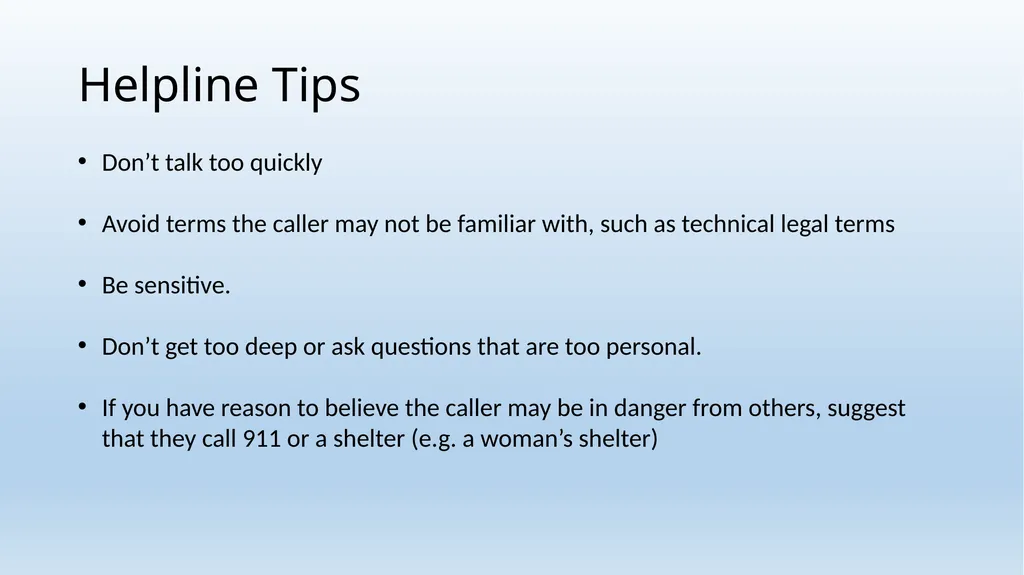 Legal Aid Helpline Training Wednesday, January 23, - slide 9 of 22