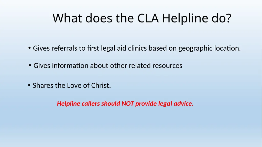 Legal Aid Helpline Training Wednesday, January 23, - slide 6 of 22