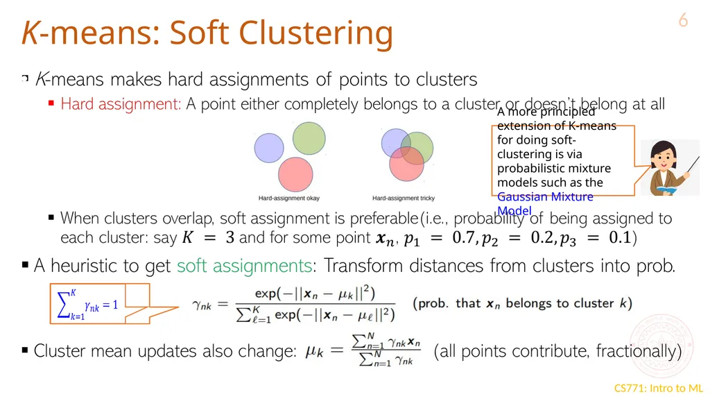 K-means extensions and evaluating clusters CS771: - slide 6 of 11