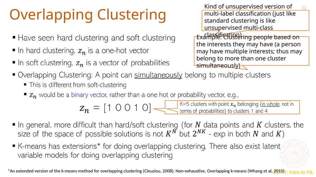 K-means extensions and evaluating clusters CS771: - slide 9 of 11