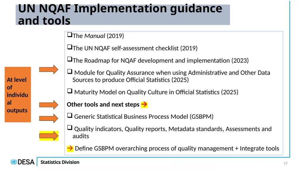 The UN National Quality Assurance Framework for - slide 17 of 21