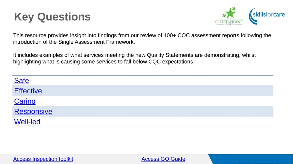 Access Inspection toolkit Key Questions Access GO - slide 1 of 40