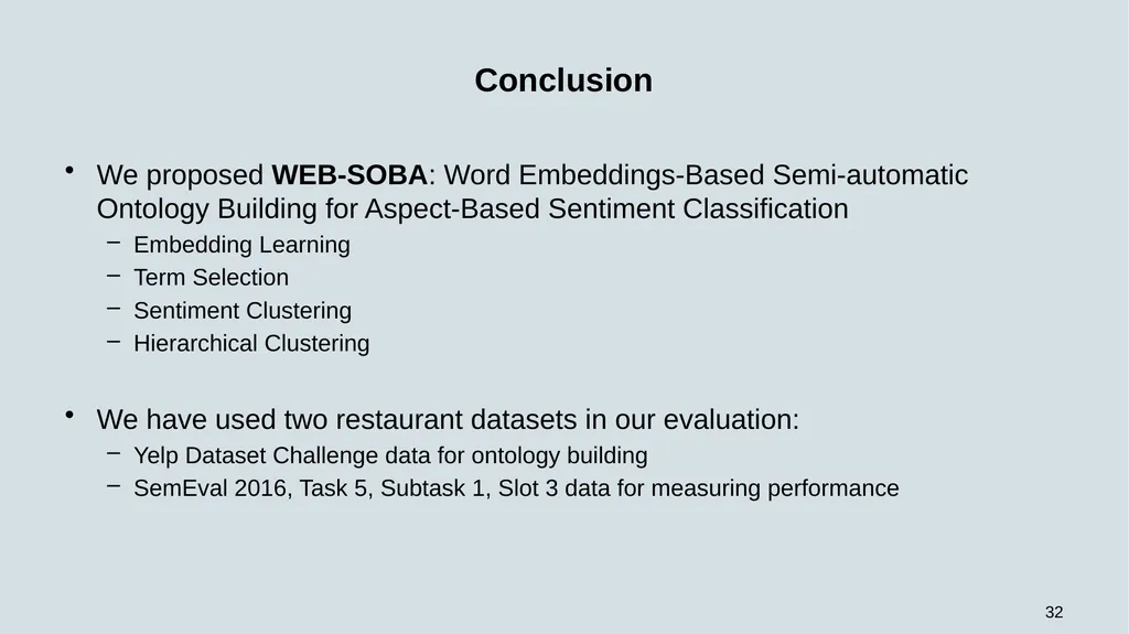 WEB-SOBA: Word Embeddings-Based Semi-automatic - slide 32 of 35