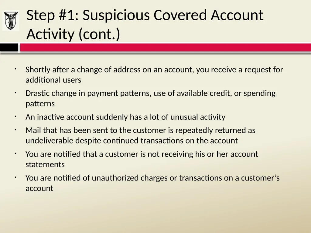 THE RED FLAGS RULE Detecting, Preventing, and - slide 13 of 20