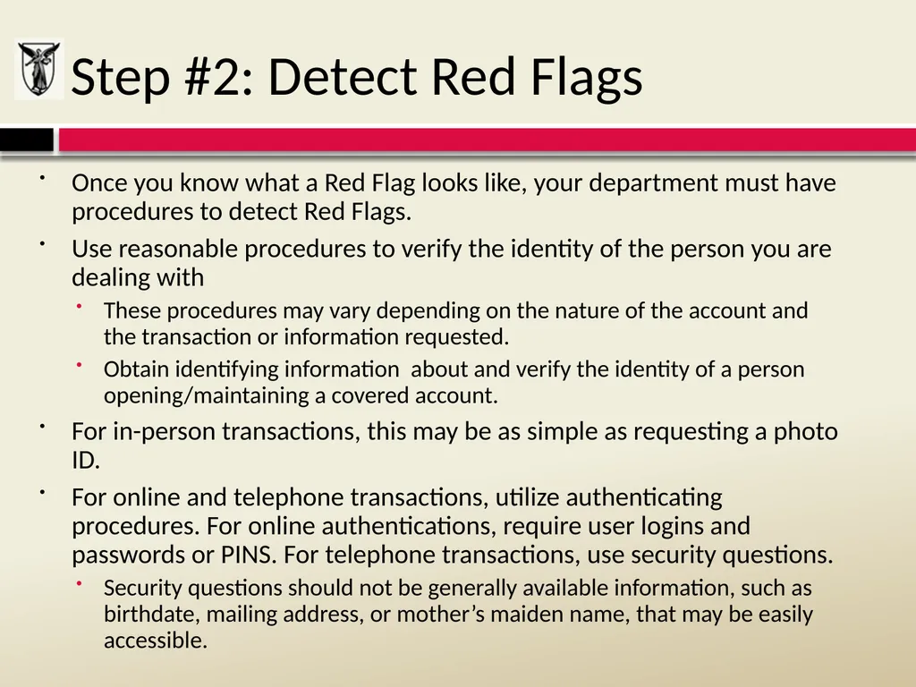 THE RED FLAGS RULE Detecting, Preventing, and - slide 15 of 20