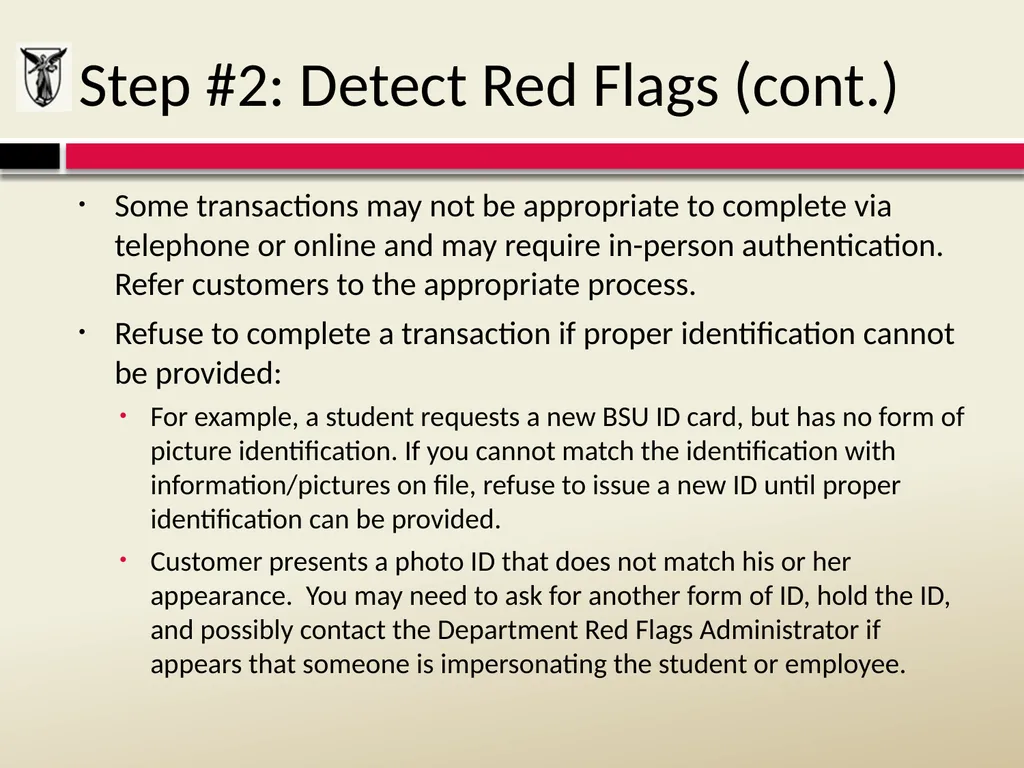 THE RED FLAGS RULE Detecting, Preventing, and - slide 16 of 20