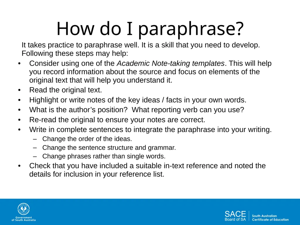 Academic Writing Skills: Paraphrasing and - slide 7 of 19