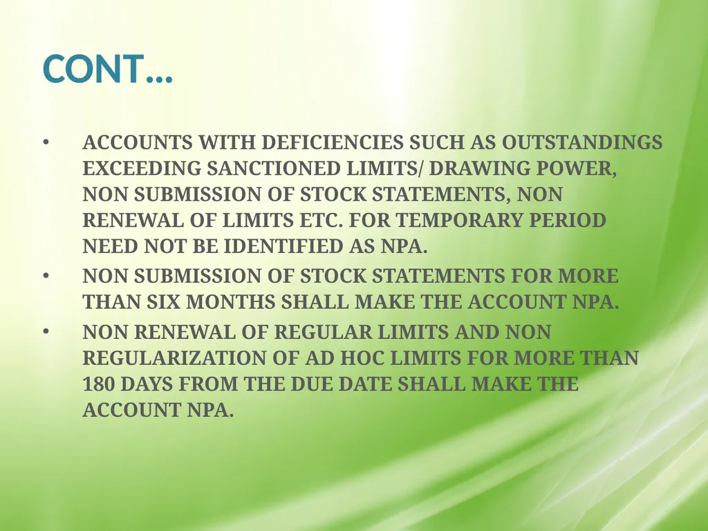 IRAC NORMS OF RBI, EXECUTION GUIDANCE ON CERTAIN - slide 20 of 44