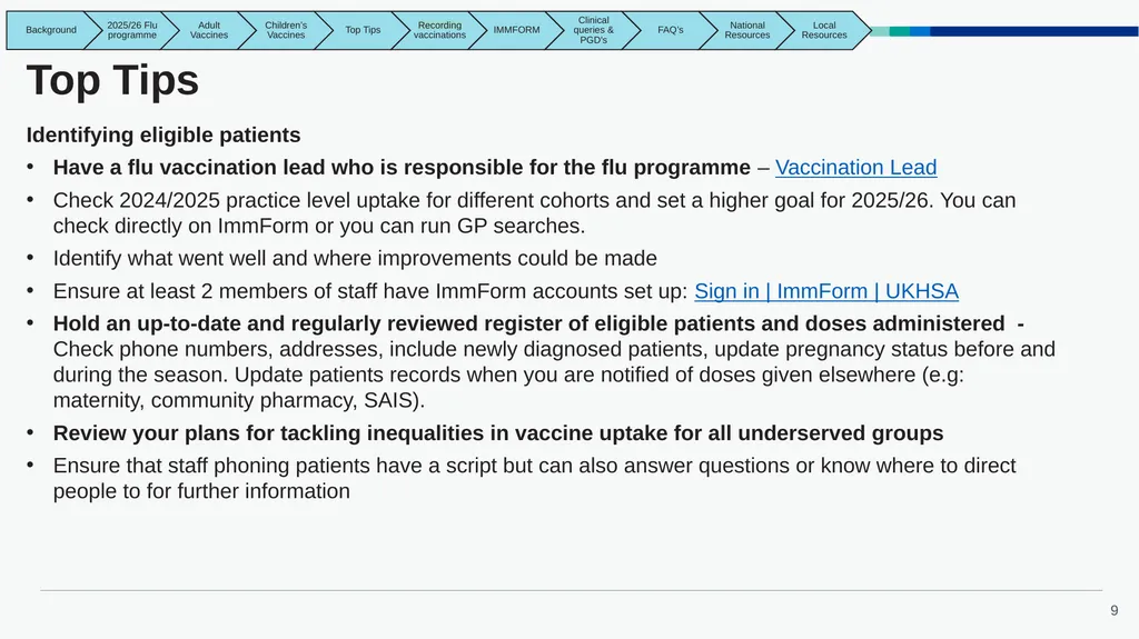 East Midlands GP Practice Flu Vaccination Toolkit - slide 9 of 20