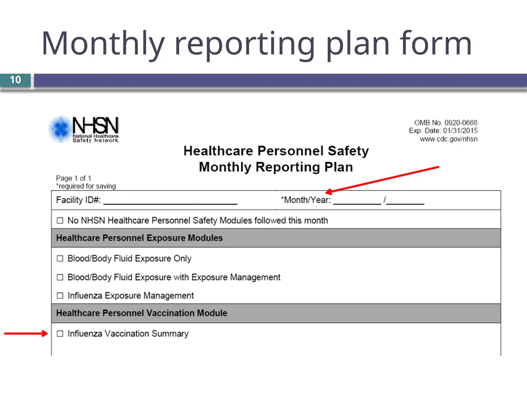 Overview of the NHSN Healthcare worker influenza - slide 10 of 23