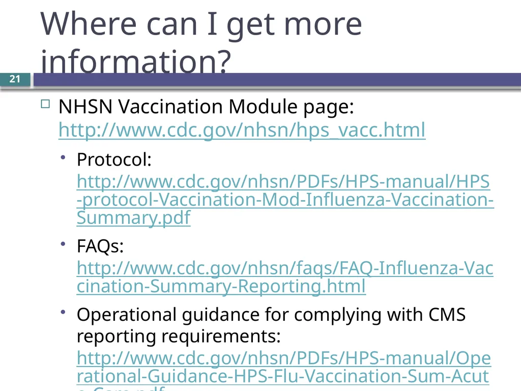 Overview of the NHSN Healthcare worker influenza - slide 21 of 23