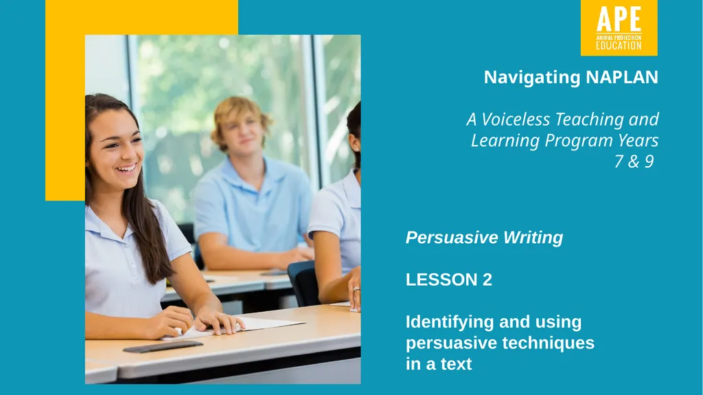 Persuasive Writing LESSON 2 Identifying and using - slide 1 of 44