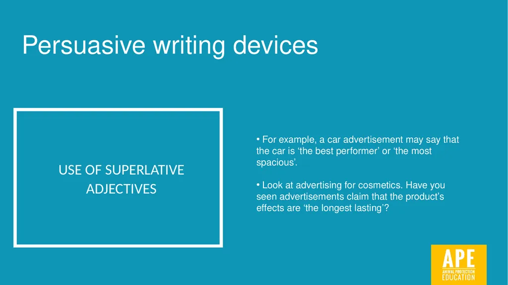 Persuasive Writing LESSON 2 Identifying and using - slide 7 of 44