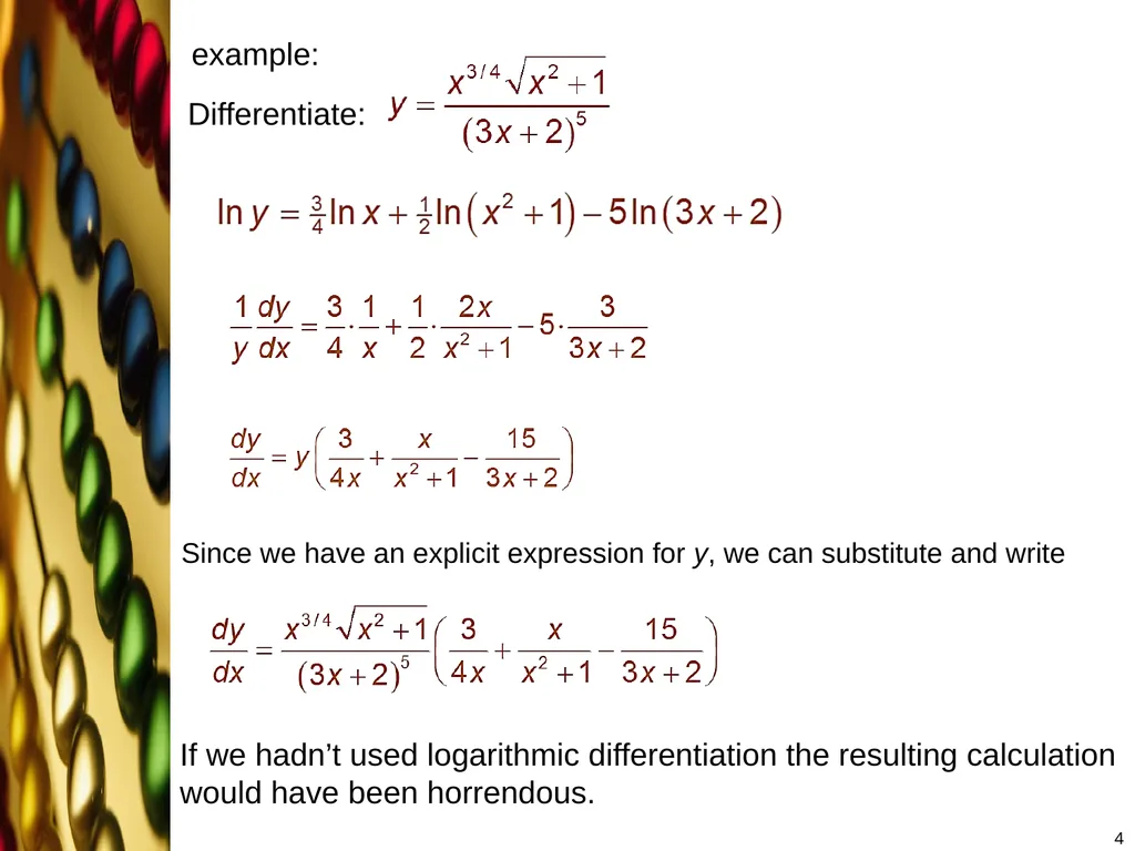 Derivative of Logarithmic Functions 1 3- - slide 4 of 5