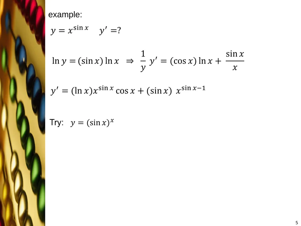 Derivative of Logarithmic Functions 1 3- - slide 5 of 5