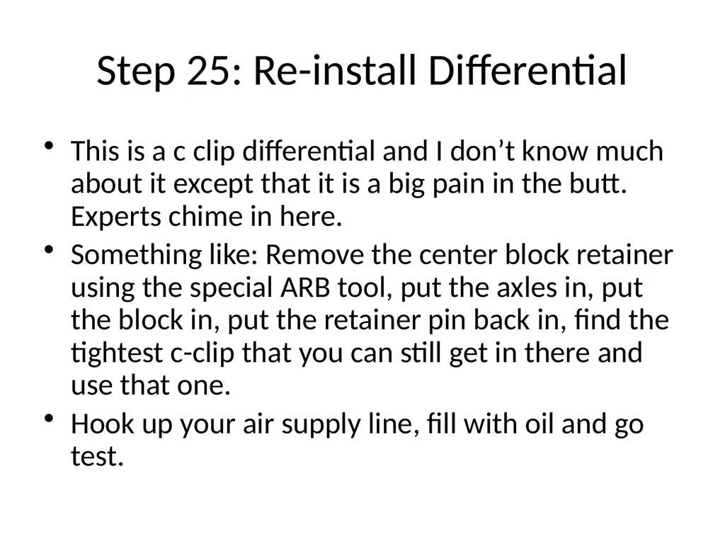 DIY ARB Locker install Step 1 Clean your - slide 26 of 26