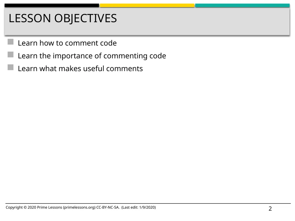 Commenting code BY SANJAY AND ARVIND SESHAN Lesson - slide 2 of 6